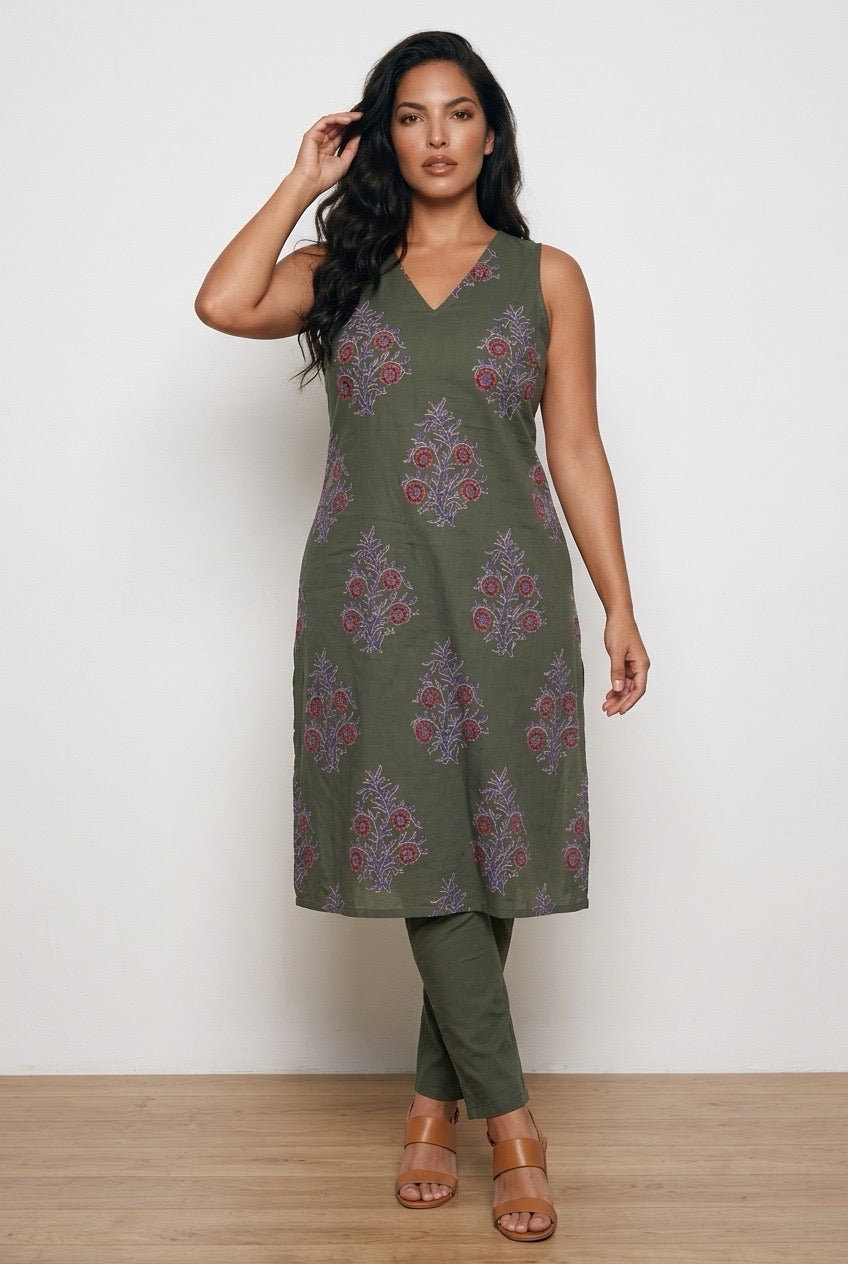 Cotton printed sleeveless kurti