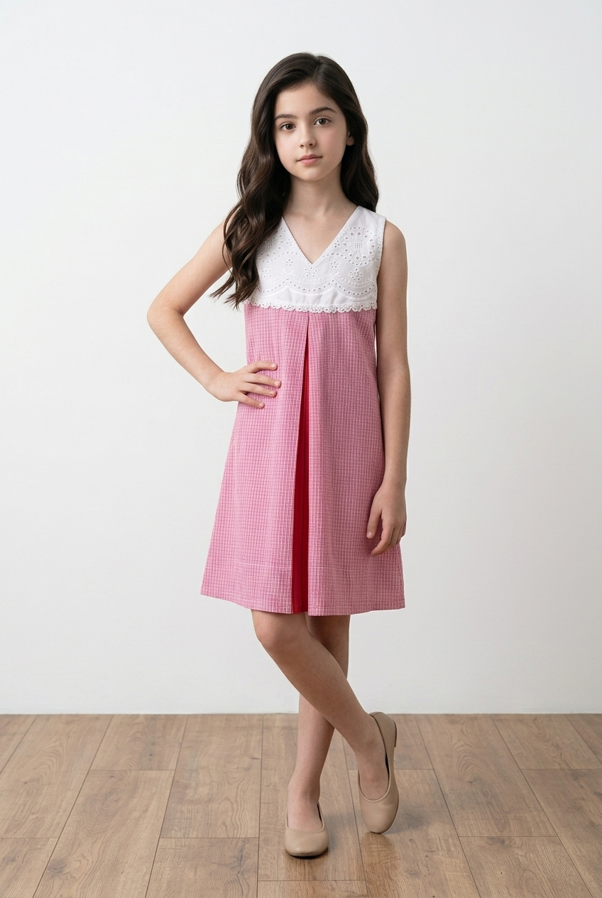 Soft cotton frock with hakoba yoke