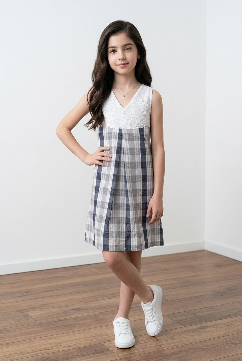 Soft cotton frock with hakoba yoke