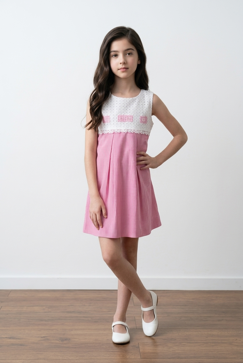 Soft cotton frock with hakoba yoke