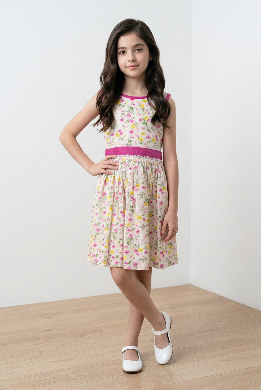 Self embroidery hakoba frock with lining